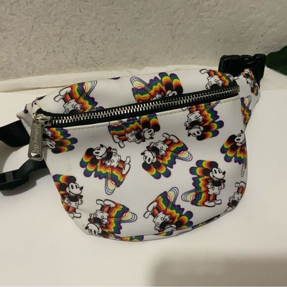 Loungefly Disney Mickey with rainbow dropshadow print faux textured Hip Pack - Picture 8 of 14
